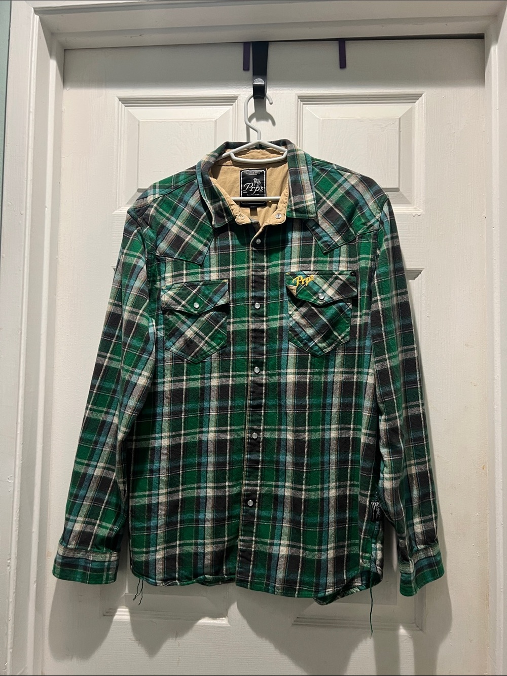 PRPS Green Black White Plaid Button-Down Shirt Jacket
